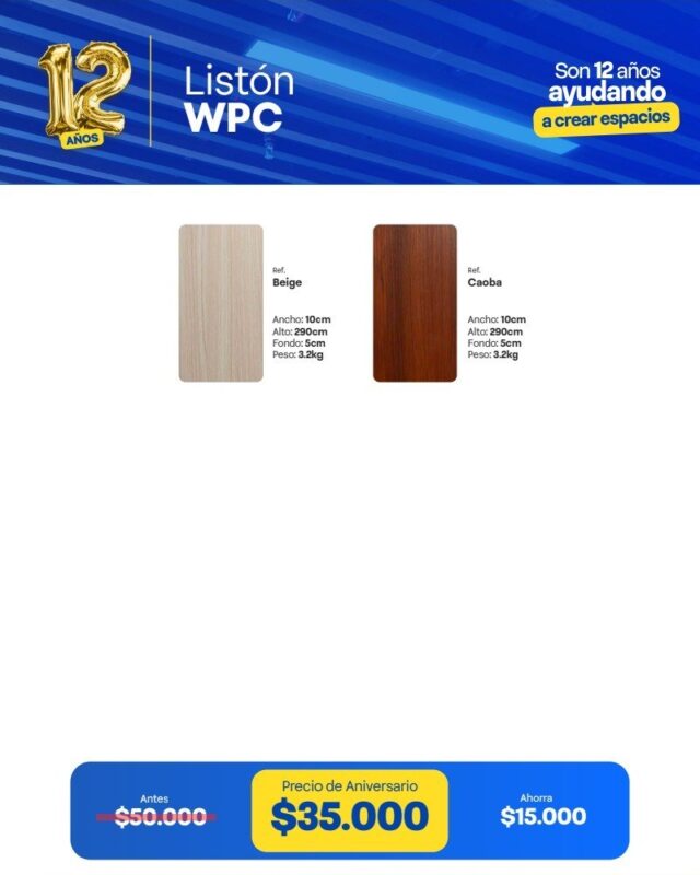 Listón WPC Interior 5 Colores listón WPC interior 10 cm