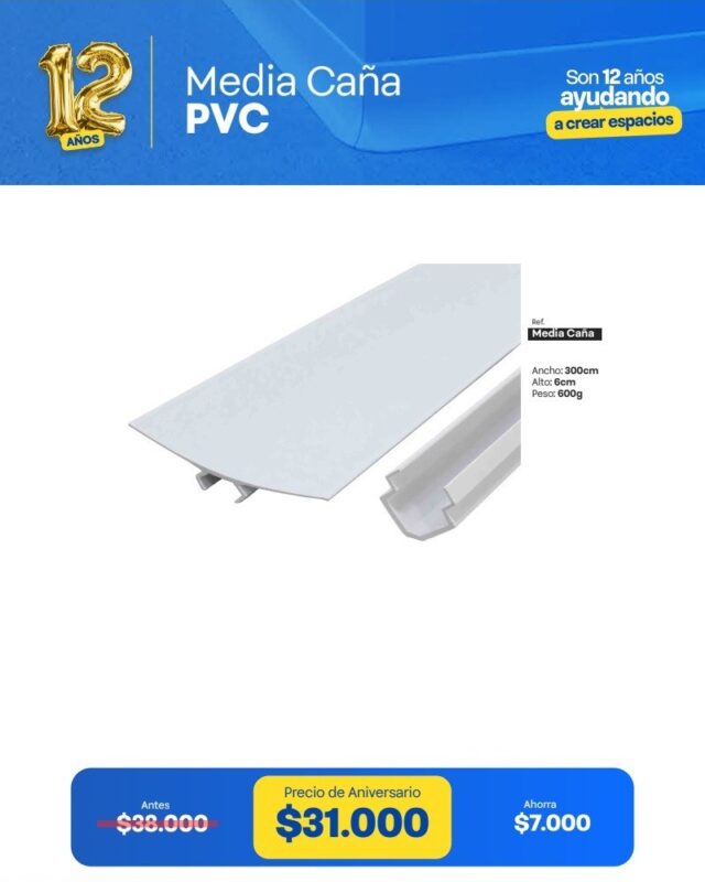 Media Caña en PVC 3 Media caña PVC 6 cm