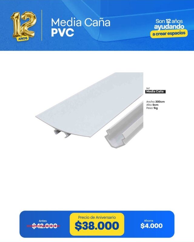 Media Caña en PVC 2 Media caña PVC 9 cm