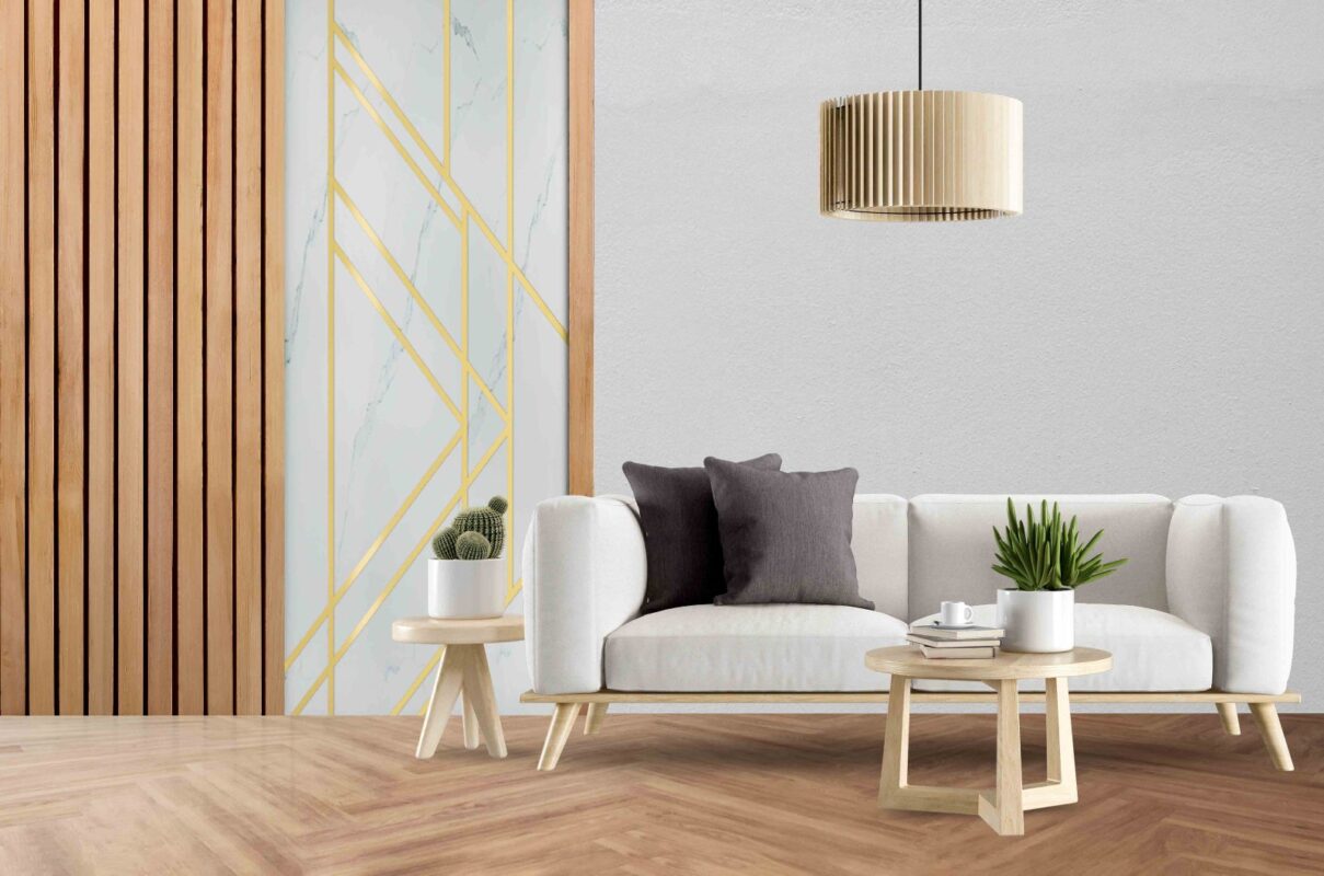 Acabados en PVC en Cali: precios y 3 sedes 1 Sala en Cali con pared WPC y mármol en PVC